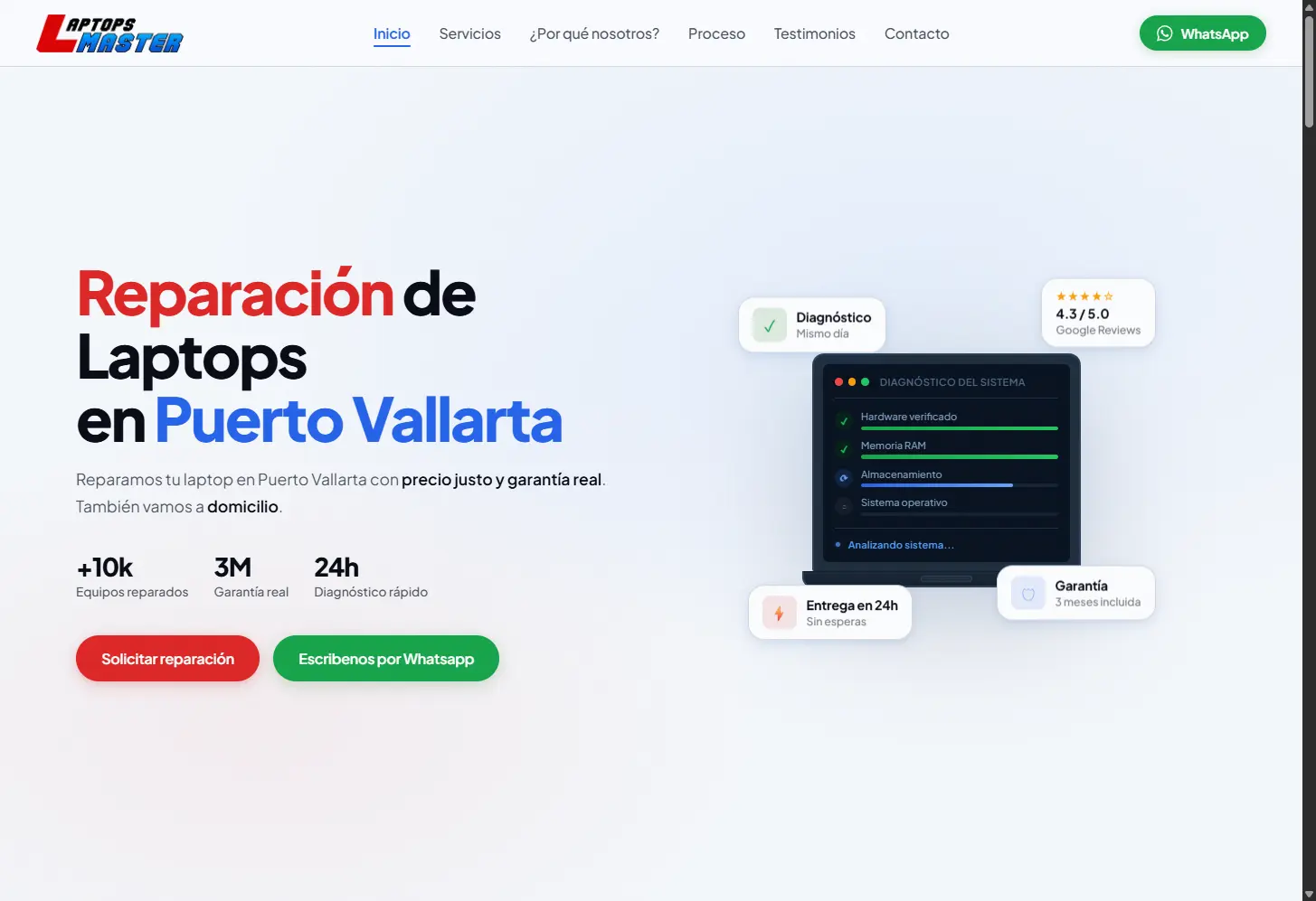 Captura del sitio de Laptops Master